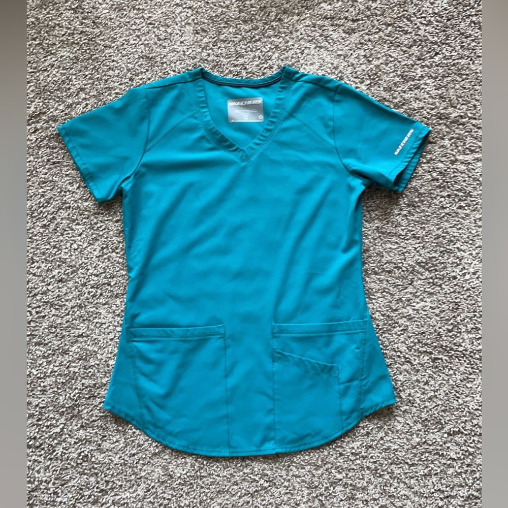 XS Sketcher Teal Vitality 3 Pocket Virtual V-Neck Top
